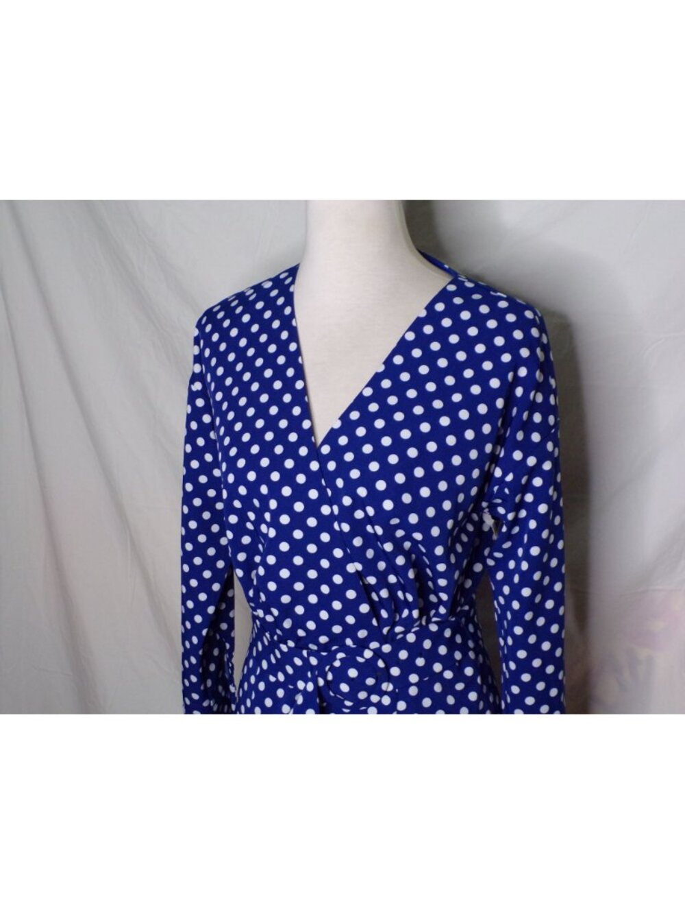 🆕1901 Polka Dot Wrap Long Sleeve Maxi Dress Blue Small (4-6) - Picture 7 of 12
